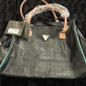 GUESS Black Tote with Tan and Green Accents